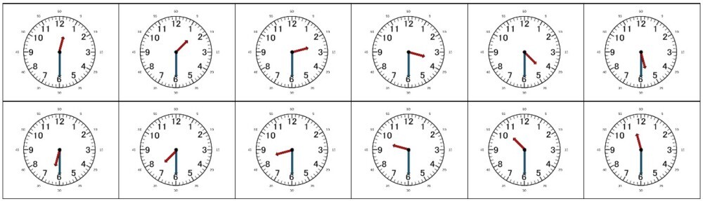 clocks showing the time at various half pasts