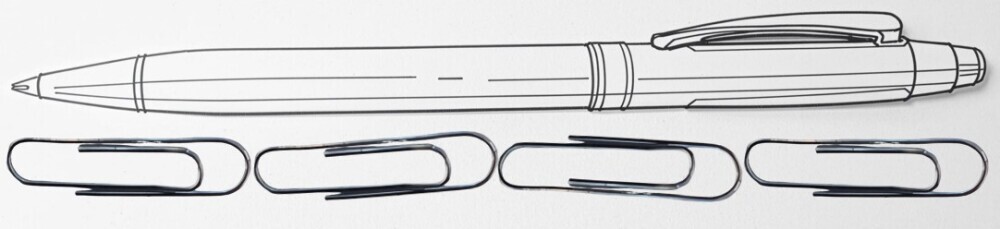 image of a pen being measured against paperclips